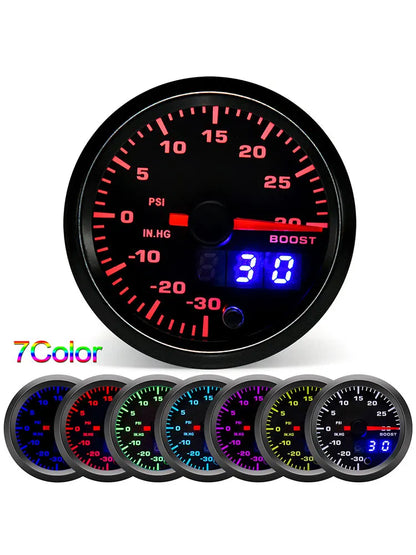2" 52mm 7 Color LED Dual Display Gauge Boost PSI Boost BAR Water / Oil Temp Oil Pressure Voltmeter Air Fuel Ratio EGT Tachometer