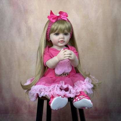 BZDOLL 22in 55cm Full Vinyl Body Reborn Baby Doll Long Hair Princess Bath Toy Dress Up and Bedtime for Kids Lovely Birthday Gift