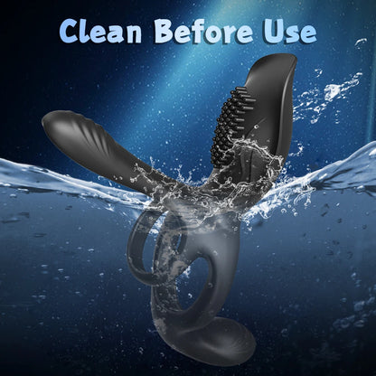 Remote Control Vibrating Cock Ring for Men Ejaculation Delay Penis Ring with Perineum Clit Stimulator Adult Sex Toy for Couples