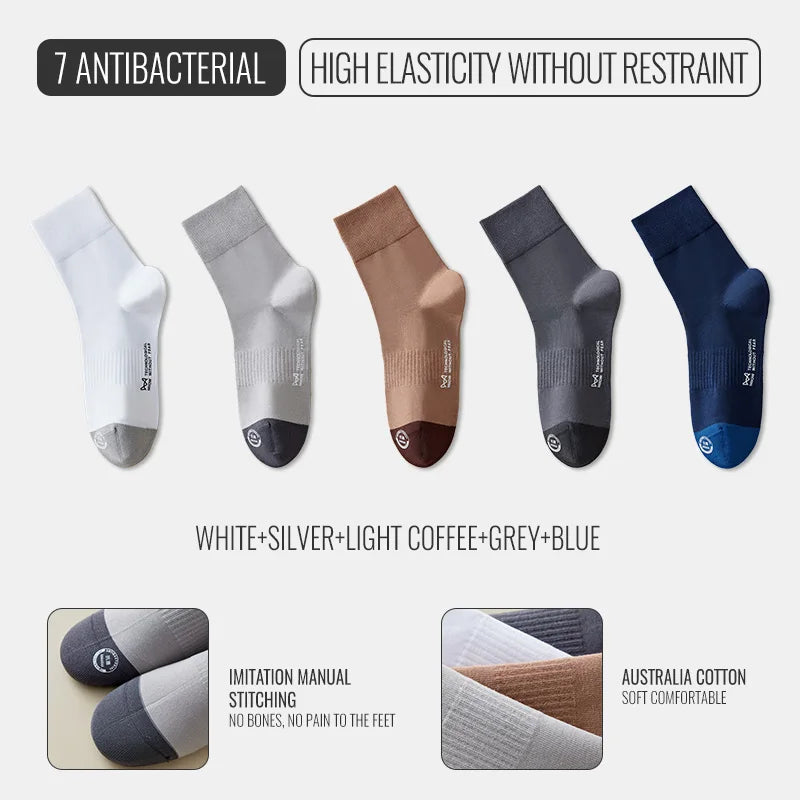 MiiOW Australian Cotton Socks Men Business Dress Black White Long Sock Antibacterial Anti Odor Crew Socks Breathable Sport Sock