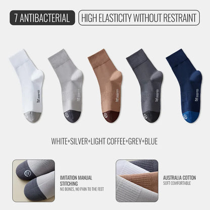 MiiOW Australian Cotton Socks Men Business Dress Black White Long Sock Antibacterial Anti Odor Crew Socks Breathable Sport Sock