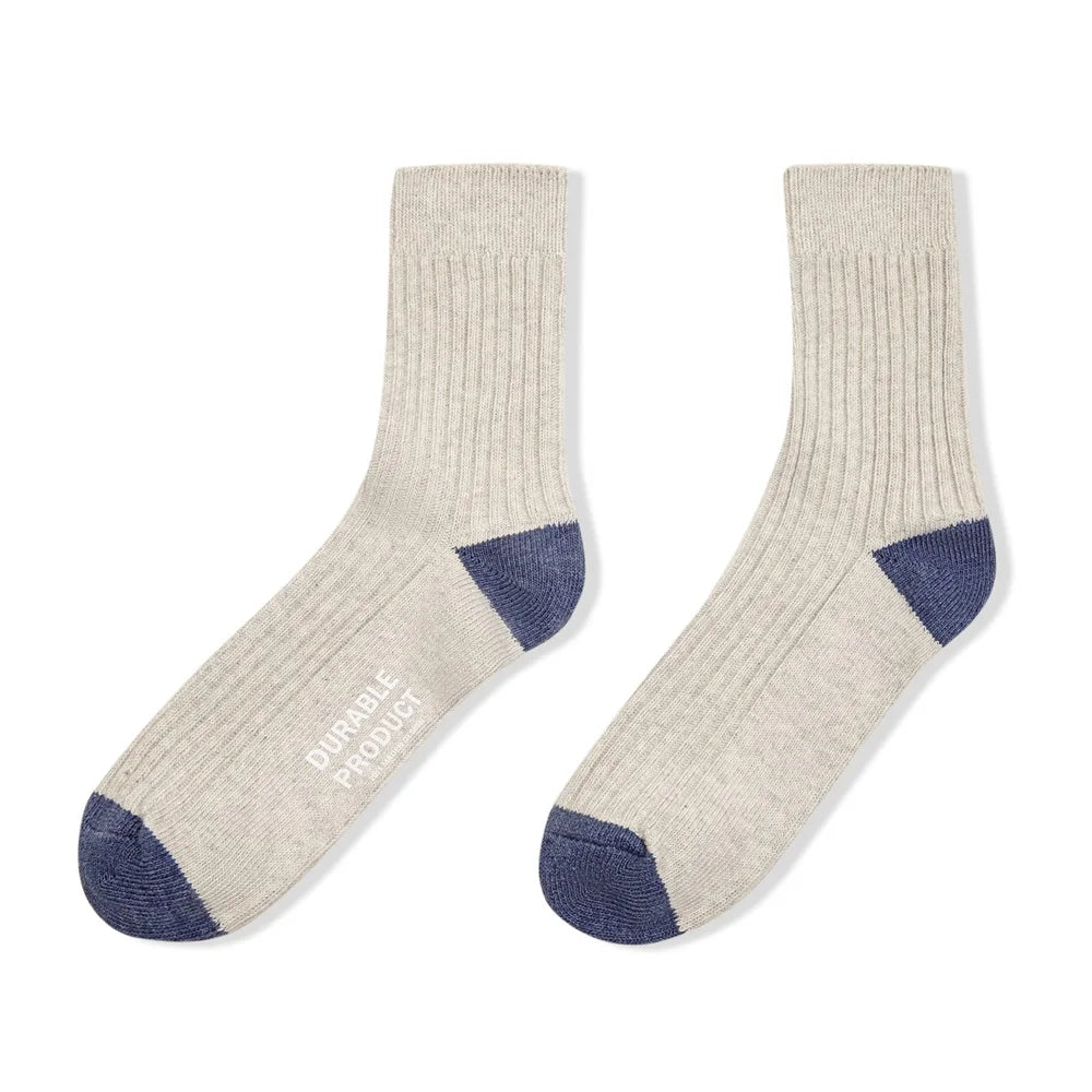 Maden Men's 3 Pairs Socks Casual Contrasting Color Knitted Mid-calf Socks Three-color Pit Thick Line Long Socks