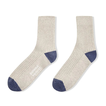 Maden Men's 3 Pairs Socks Casual Contrasting Color Knitted Mid-calf Socks Three-color Pit Thick Line Long Socks