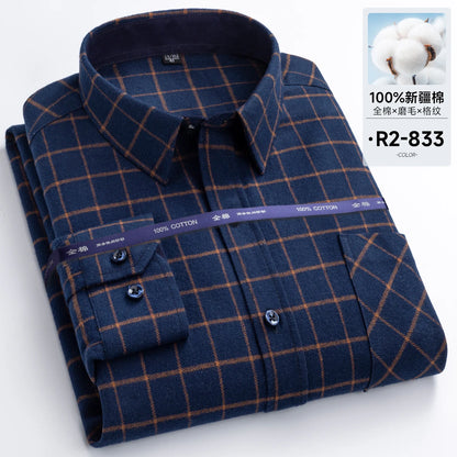 Men's long-sleeved cotton jersey checked shirt - suitable for daily work in all seasons, featuring fashionable style.