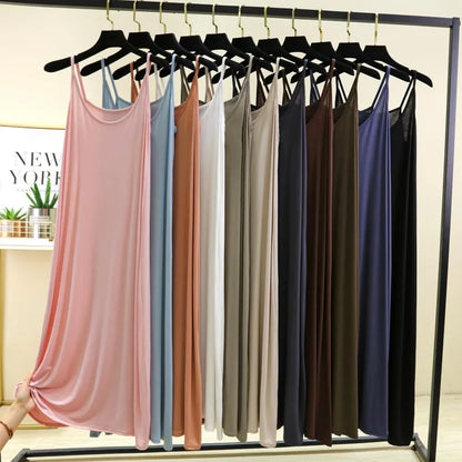 Summer round Neck Modal Dress Thin Long A-Line Dress Vest Strap Dress Loose Base Dress Inner Wear Casual Style No Sleeve Dress