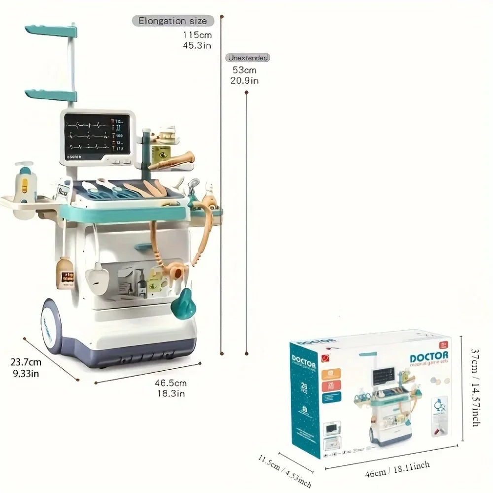 Simulation Medical Cart Set Toys for Children Play House Medical Table Trolley Pretend Doctor Tool Toy Role Play Boys Girls Game