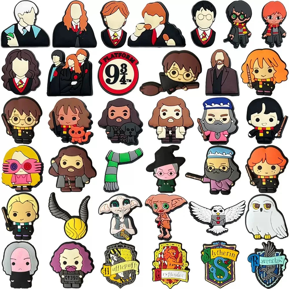 17-100Pcs Hot Toys Harry Potter Shoe Charms Accessories DIY Cartoon Clog Sandal Shoes Decoration Buckle Kids Party Gifts