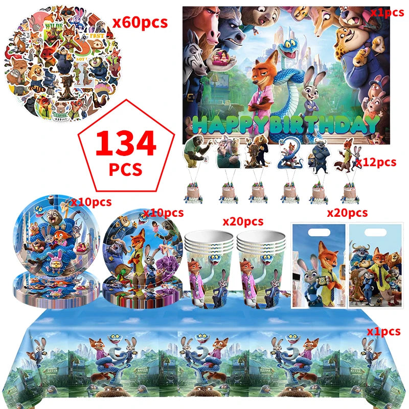 NEW Zootopia Party Favor Zootopia 2 Birthday Decoration Judy Nick Gary Party Supplies Zootropolis Coil Notebook Box Bag Card Kid