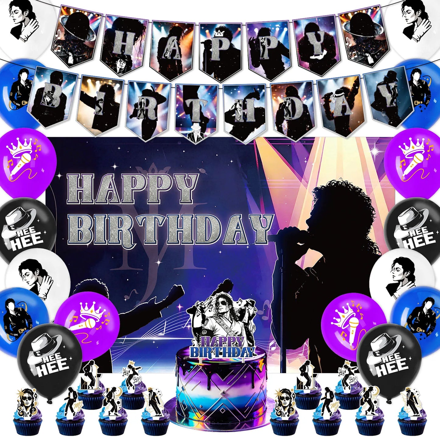 Michael Jackson Theme Birthday Party DIY Decoration MJ Balloon Backdrop Banner Birthday Halloween Party Decor Supplies