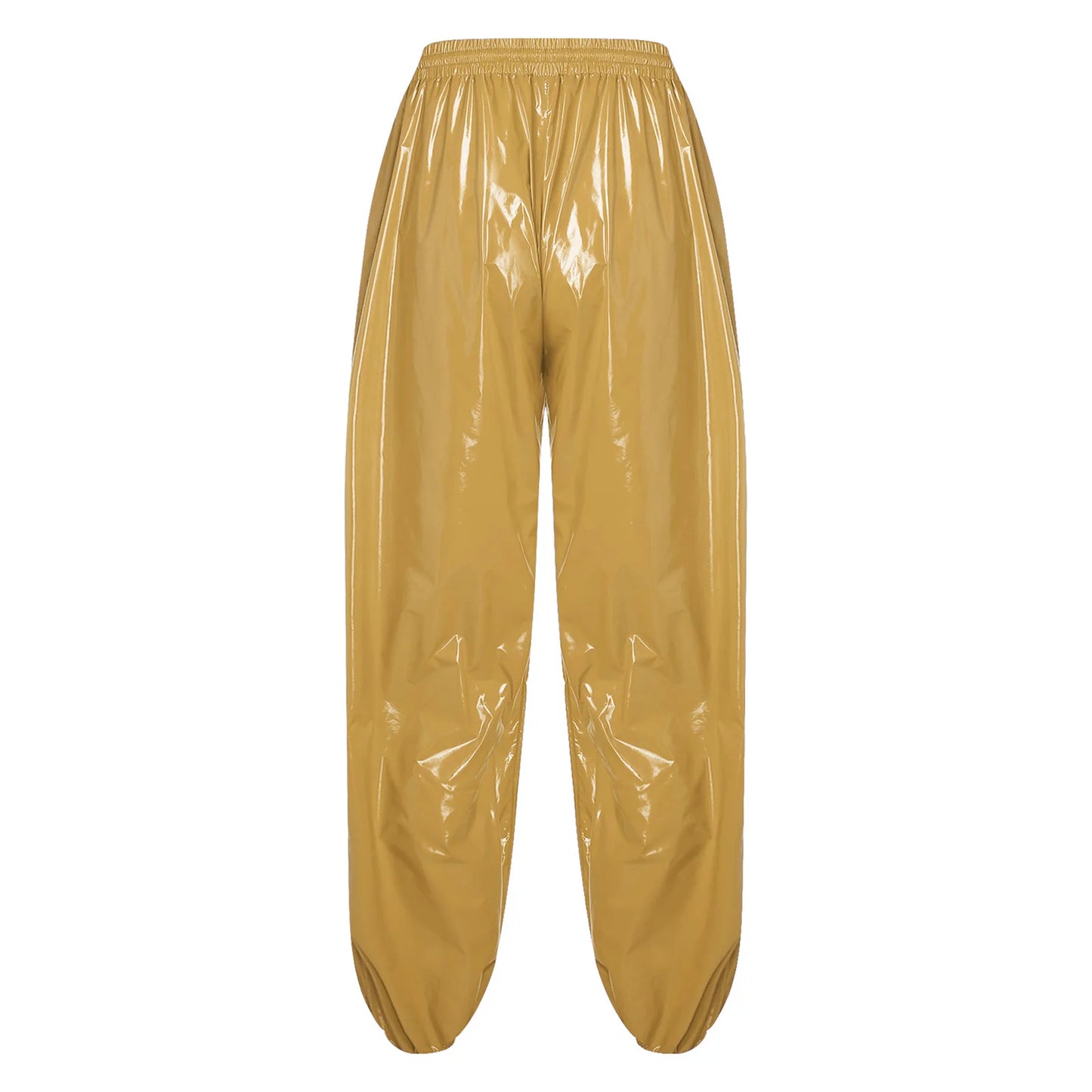 Mens Shiny Waterproof Jogging Pants Y2K Drawstring Elastic Waistband Side Pockets Track Baggy Glossy Pants Hip Hop Trousers