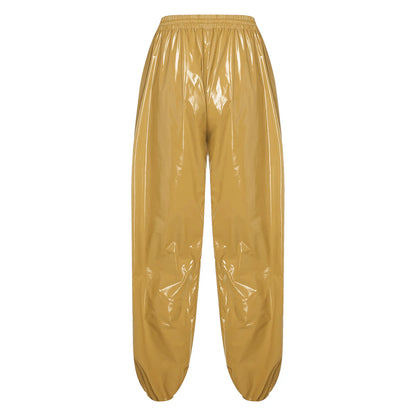 Mens Shiny Waterproof Jogging Pants Y2K Drawstring Elastic Waistband Side Pockets Track Baggy Glossy Pants Hip Hop Trousers