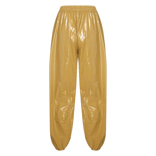 Mens Shiny Waterproof Jogging Pants Y2K Drawstring Elastic Waistband Side Pockets Track Baggy Glossy Pants Hip Hop Trousers