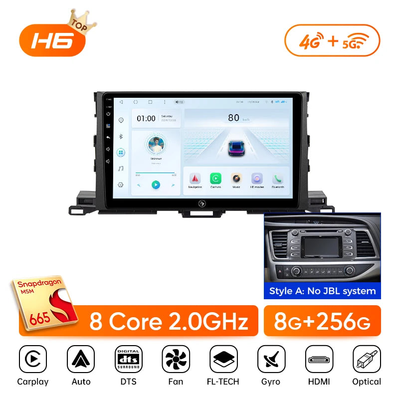 Ainavi Car Multimedia Player For Toyota Highlander 2014 2015 2016 2017 2018 2019 wireless Carplay Android Auto 4G Wifi 2din