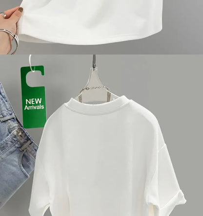 Women's Clothing Cotton T-shirt Spring/Summer Small Letters Short Sleeve Casual Tees Lady Versatile O-neck Basic Large Size Tops