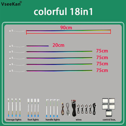 Car Ambient Lighting Kit Interior Light Kit 18 in 1 Dual Zone Symphony LED Neon Acrylic Lights Kit  Mobile app and Key control