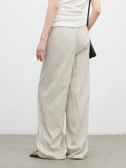CHIC VEN New Women Pants Solid Loose Casual Wide Leg Pant  Elastic Waist Female Thin Trousers Pleated Spring Summer 2026