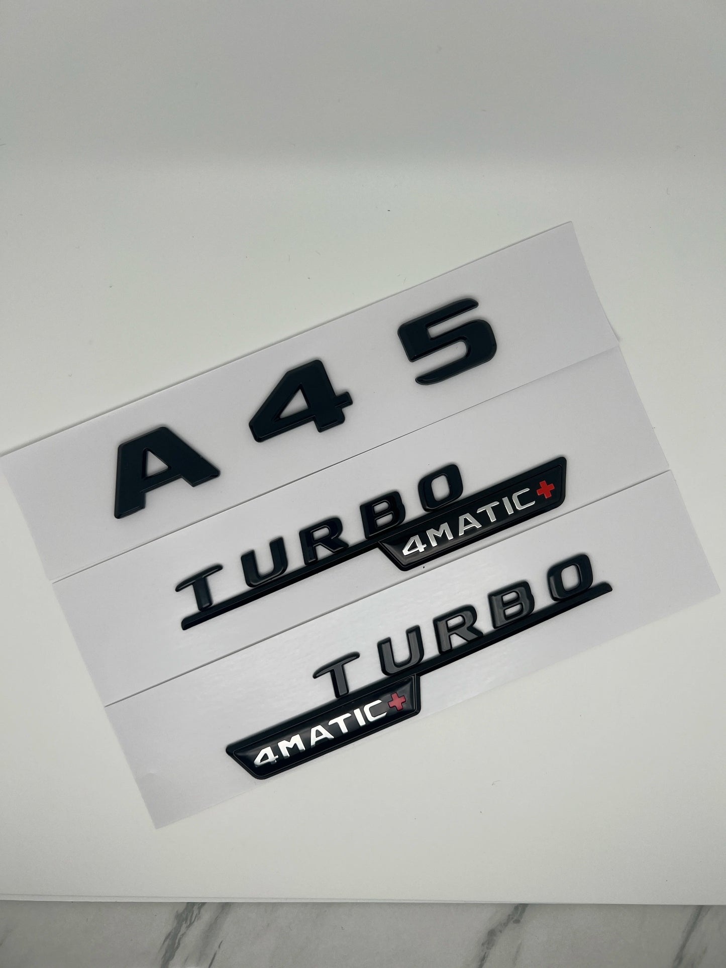 3D ABS Glossy Black Car Fender Badge Turbo 4MATIC Sticker Rear Trunk AMG Emblem A45 Logo For Mercedes Benz A 45 AMG W176 W177