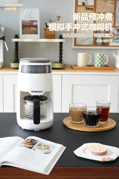 220V HOMEZEST German Coffee Maker Automatic Drip Coffee Machine Mini American Brewer for Home Tea