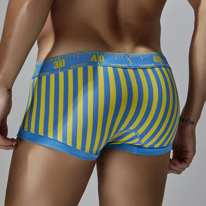 3-Pack SEOBEAN Men's Cotton Boxer Briefs U-Shaped Crotch Youth Vertical Stripes Breathable Comfortable Underwear