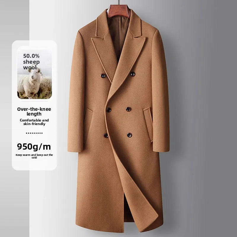 Men's Warm Wool Coat Autumn Winter Long Wool Coat Young Business