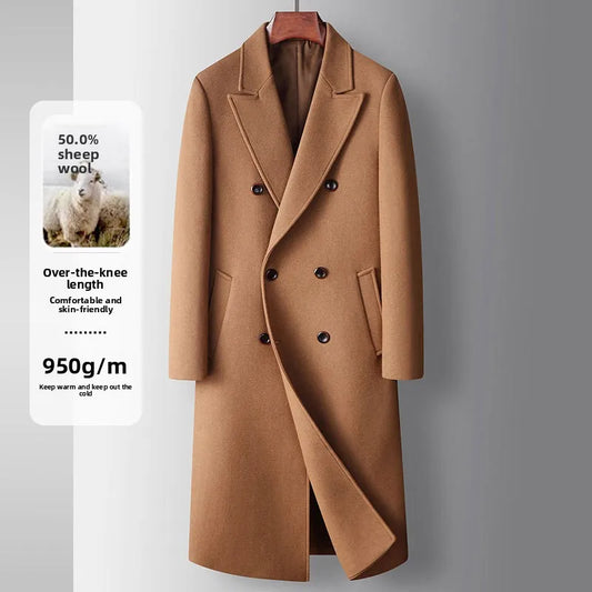 Men's Warm Wool Coat Autumn Winter Long Wool Coat Young Business