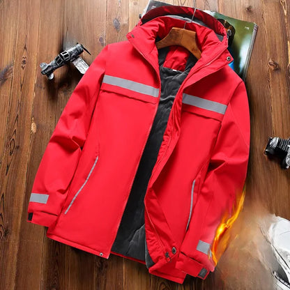 Thickened Fleece Lined Cotton Jacket for Men Work Site Reflective Winter Labor Protection Outerwear Cold Resistant Coat Print...