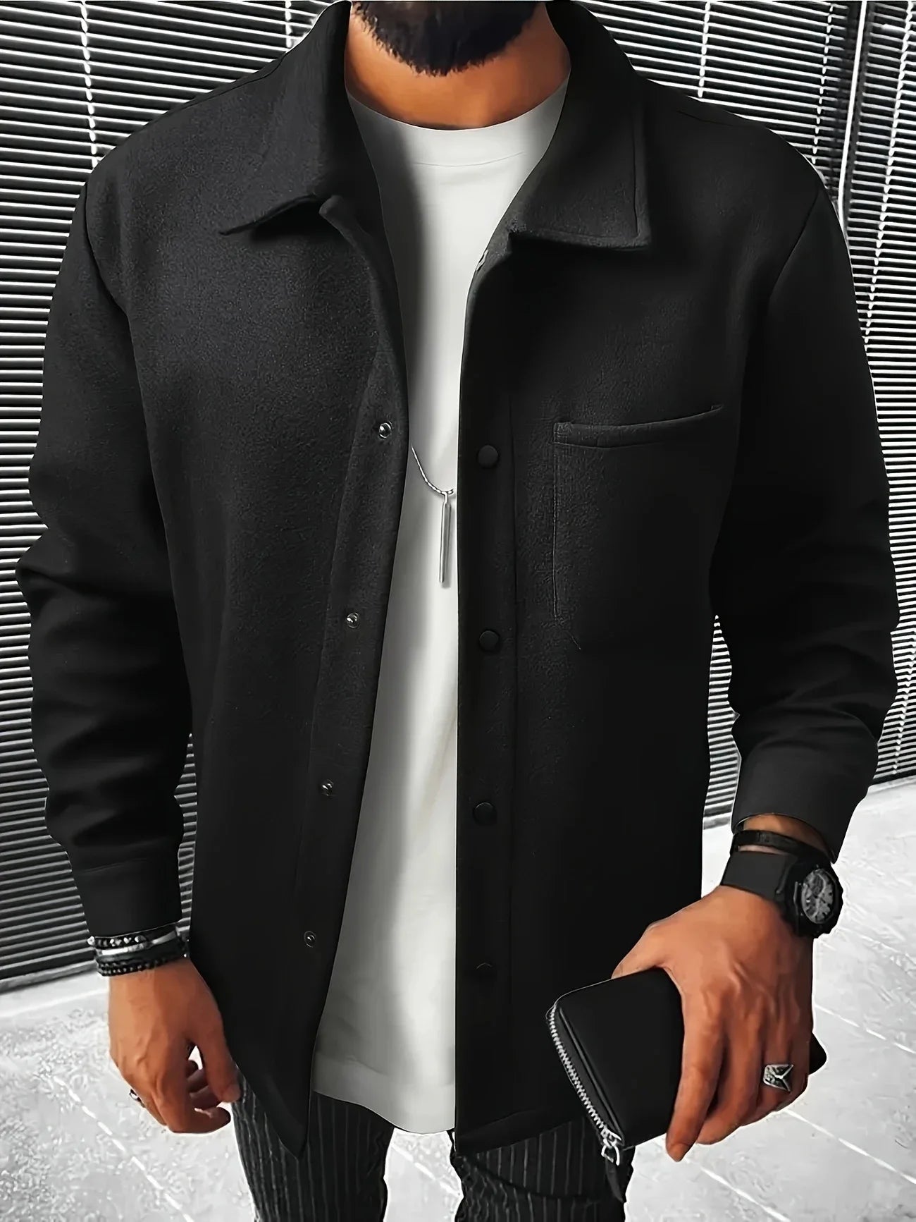 2025 Autumn And Winter New Men's Jacket, Fashionable and Casual Solid Color Woolen Jacket