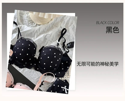 Ensemble Soutien-Gorge French Coquette à Pois Sans Armature, Effet Push Up Pour Petite Poitrine Forme Pêche, Confortable et Sexy