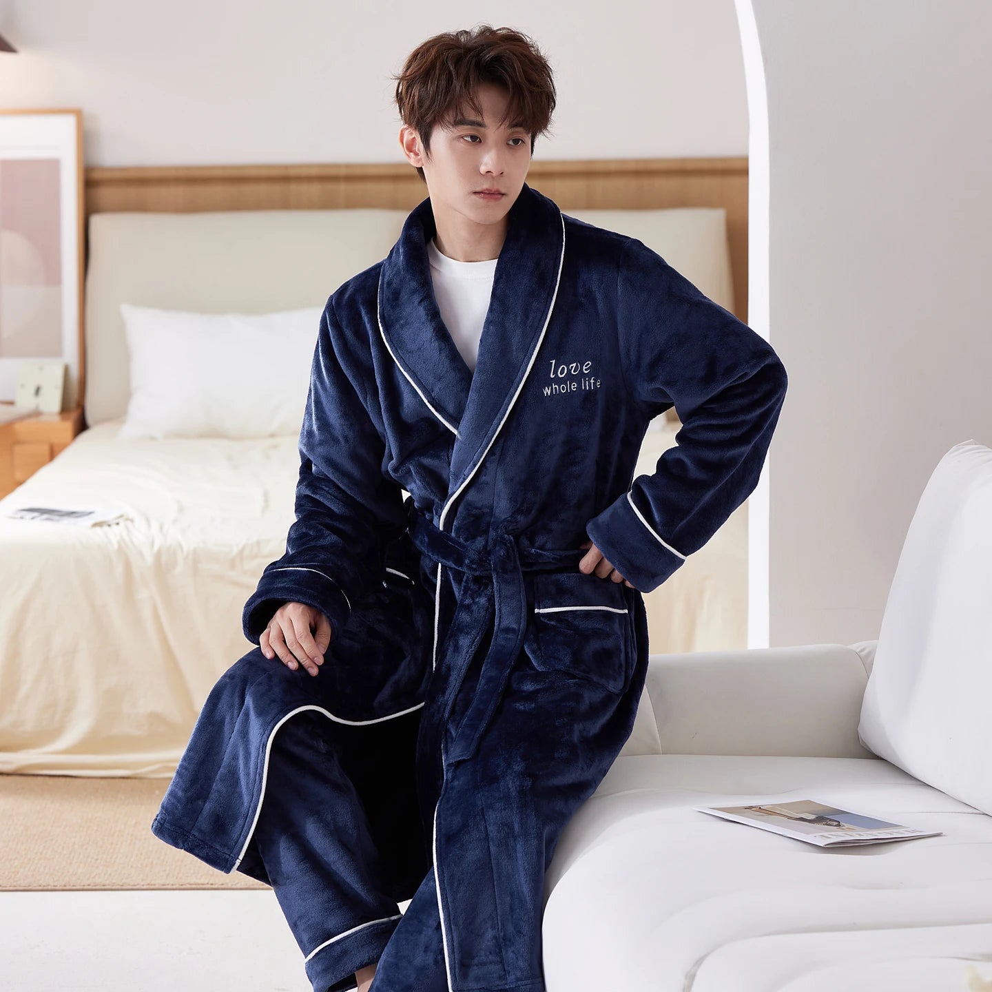 Thiened Long Coral Fce Pajamas Women's Spwear Winter Home Clothes Couple Batobes Men's plus Size Flannel Gown