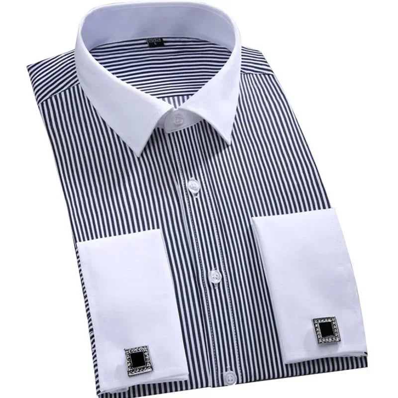 French Cufflinks Shirt, Men's Long Sleeve, Four Seasons Gentlemen's Shirt, One Piece, Multi color, Business Casual Shirt