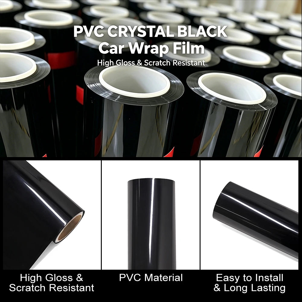 Glossy Black Self-adhesive Vinyl Sticker Circular Film Auto DIY Decal Bubble Free Air Free Car Body Styling Decor Accessories
