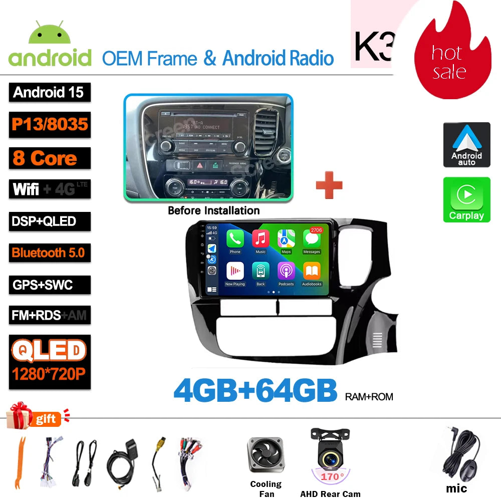 Android 16 For Mitsubishi Outlander 3 GF0W GG0W RHD 2012-2018 RHD 9 Inch Car Radio Auto radio GPS Navigation WIFI 5G Multimedia