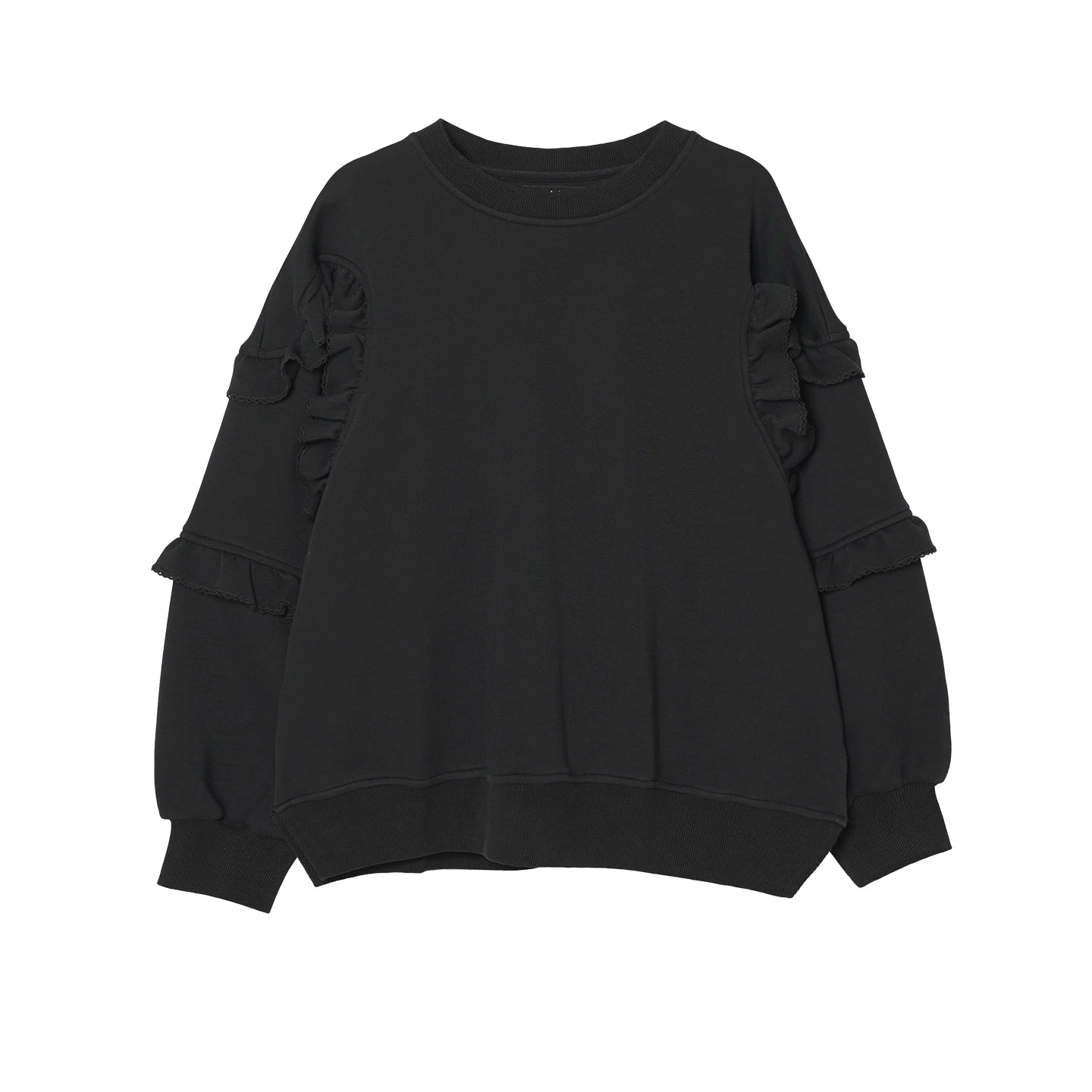 imakokoni 2025 Autumn Artistic Lace Long-Sleeve Black Pullover Double-Sided Air-Layer Sweatshirt 255229