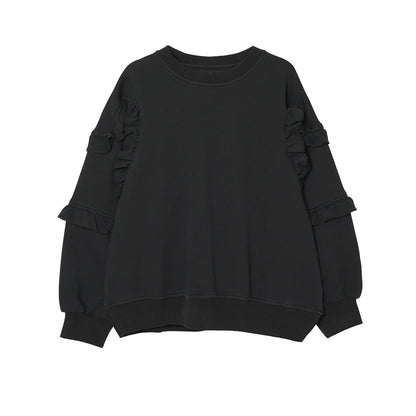 imakokoni 2025 Autumn Artistic Lace Long-Sleeve Black Pullover Double-Sided Air-Layer Sweatshirt 255229