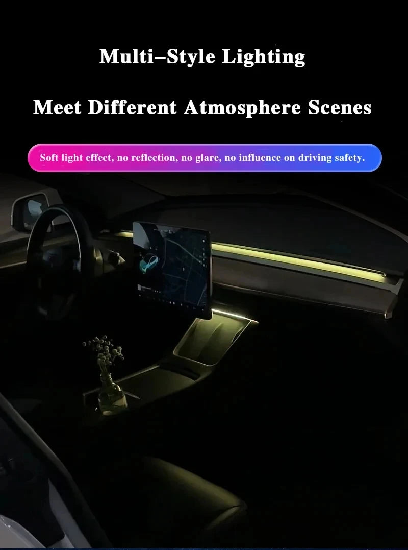 For Tesla Model 3 Model Y Car Ambient Light 60 Seconds Automatic OFF Module With USB Expansion Dock RGB APP Dashboard Lighting