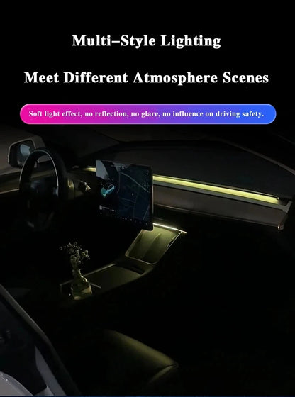 For Tesla Model 3 Model Y Car Ambient Light 60 Seconds Automatic OFF Module With USB Expansion Dock RGB APP Dashboard Lighting