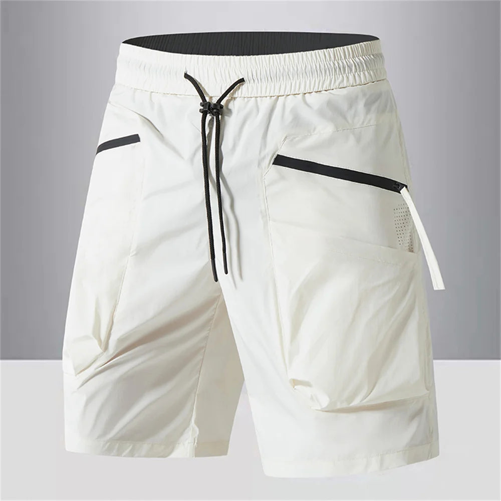 Men Quick Dry Cargo Shorts Summer Lightweight Water Resistant Zipper Pockets Drawstring Waist Breathable Outdoor Sports Shorts
