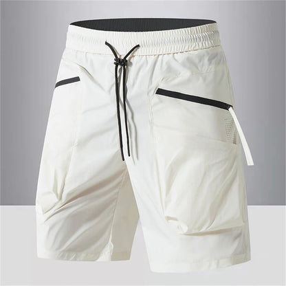 Men Quick Dry Cargo Shorts Summer Lightweight Water Resistant Zipper Pockets Drawstring Waist Breathable Outdoor Sports Shorts