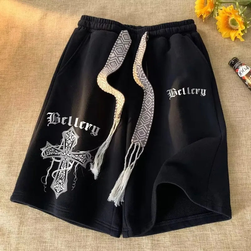 Summer Man Casual Shorts Drawstring High Street Cross Design Trendy Lightweight