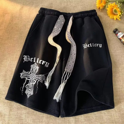 Summer Man Casual Shorts Drawstring High Street Cross Design Trendy Lightweight