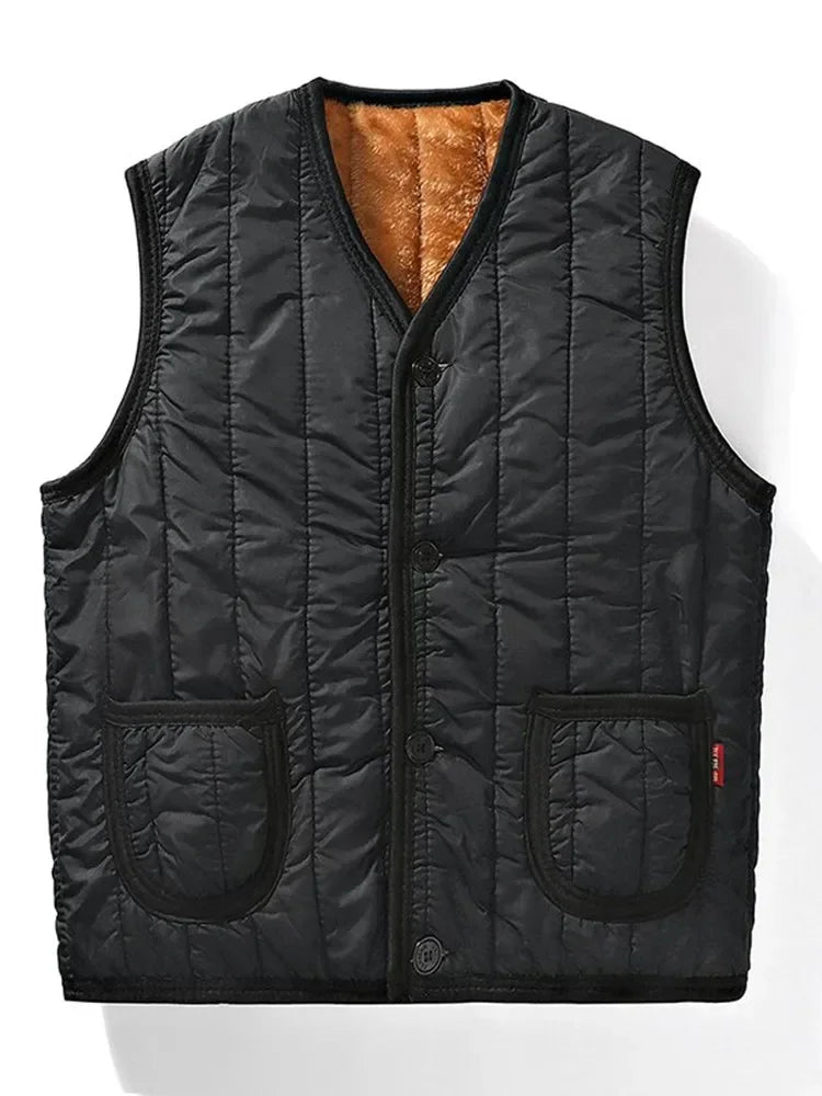 Winter Plus Fleece Thicken Warm Cotton Vest Men Gift for Father Husband Casual Loose Comfortable Sleeveless Jacket Men Clothing