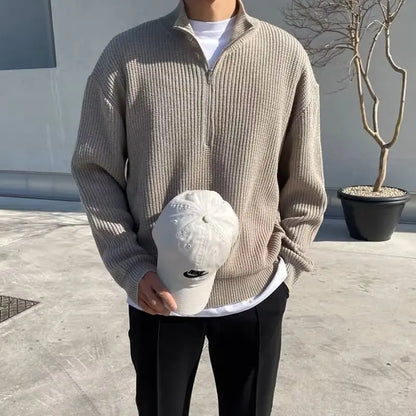 Trend Mens Casual Sweater New Half Zipper Pullover Autumn Winter Fashion Streetwear Sweater Outdoor Work Sweatshirts Solid Top