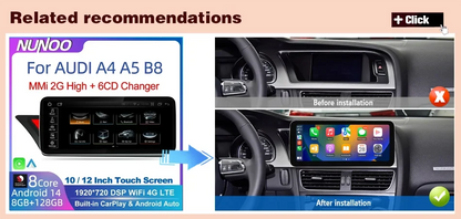 CarPlay For Audi A4 B8 A5 2008 2009 2010 MMI 2G High CD Changer Android 14 8+128GB Car Multimedia Player Stereo GPS Navi Screen