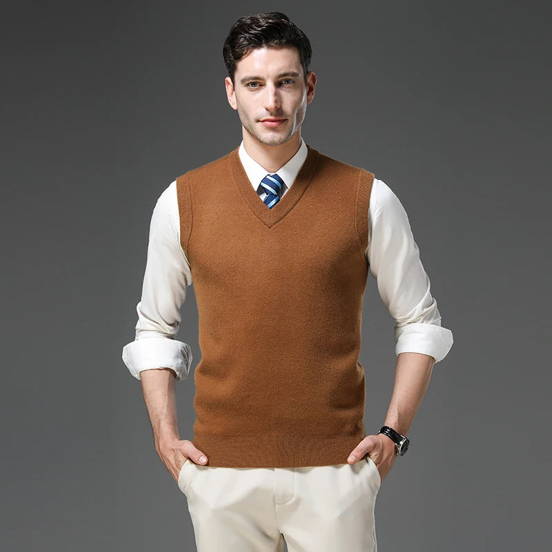 Top Grade Anti-Pilling Thick New Autum Winter Fashion Brand V Neck Business Casual Men Knit Pullover Sweater Vest Sleeveless