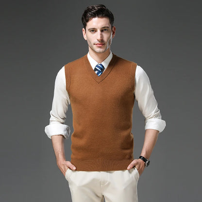 Top Grade Anti-Pilling Thick New Autum Winter Fashion Brand V Neck Business Casual Men Knit Pullover Sweater Vest Sleeveless