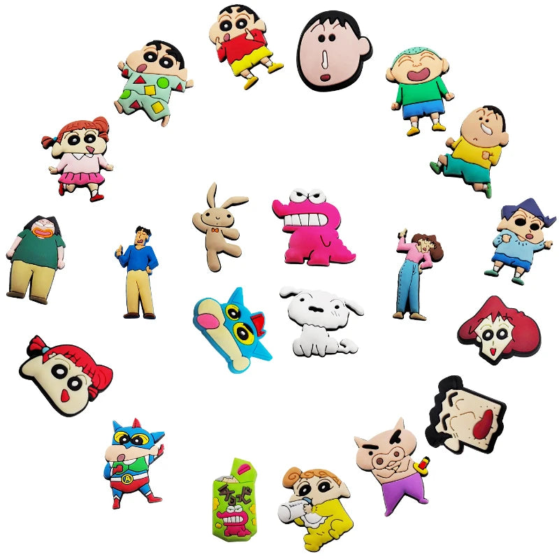 10/21Pcs Miniso Kawaii Anime Crayon Shin-Chan Shoes Buckle Accessories For Clogs Cartoon Shoes Charms For Party Xmas Gifts