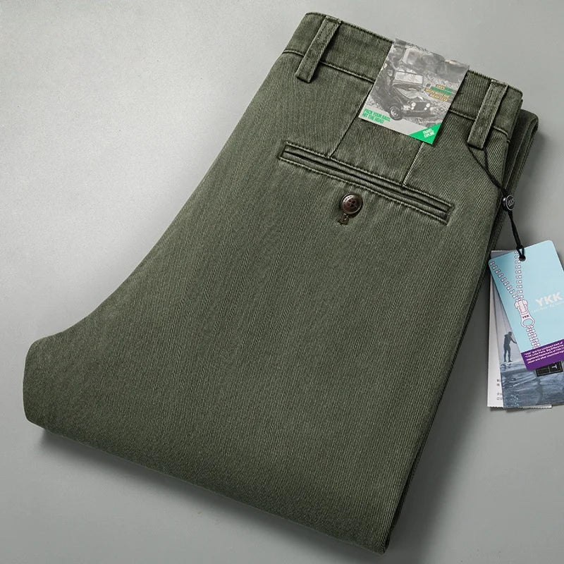 Thicken Autumn Winter Pants Man Straight Loose Mid Rise Black Brown Denim Casual Trousers For Men Size 40 42 44