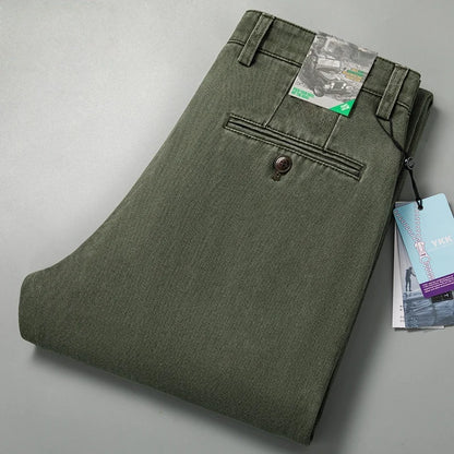 Thicken Autumn Winter Pants Man Straight Loose Mid Rise Black Brown Denim Casual Trousers For Men Size 40 42 44
