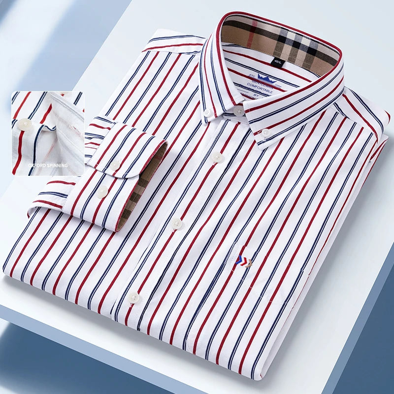 New in Shirt 100%Cotton Oxford Long-Sleeve Shirts for Men Slim Fit Formal Plain Shirt High Quality Plaid Soft Office Clothes