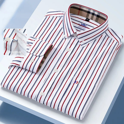 New in Shirt 100%Cotton Oxford Long-Sleeve Shirts for Men Slim Fit Formal Plain Shirt High Quality Plaid Soft Office Clothes